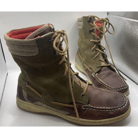 Sperry Shoes - sperry top sider Hicker Fish Boot Size 9 Leather Green/brown Tall Lace Up Boot